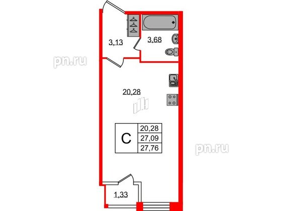 Квартира в ЖК FoRest Akvilon, студия, 27.3 м², 1 этаж