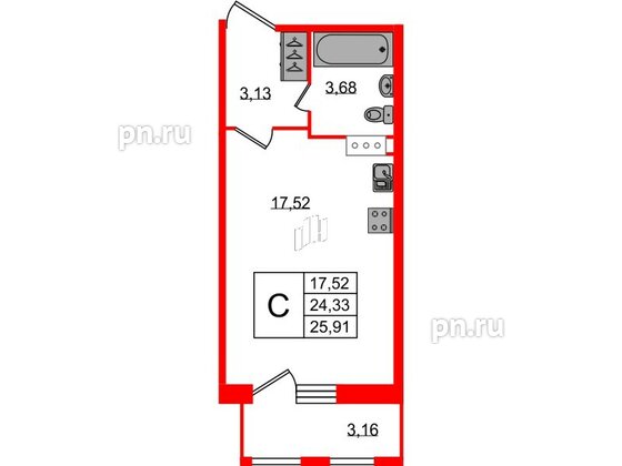 Квартира в ЖК FoRest Akvilon, студия, 25.1 м², 10 этаж