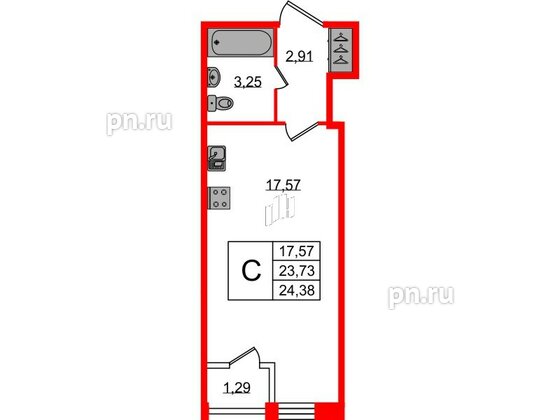 Квартира в ЖК FoRest Akvilon, студия, 23.9 м², 1 этаж