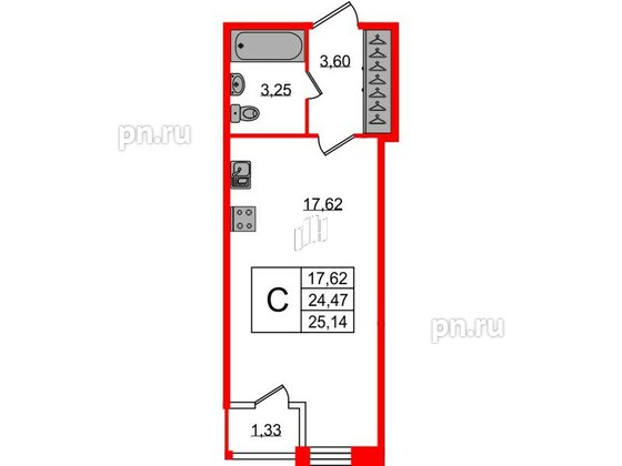 Квартира в ЖК FoRest Akvilon, студия, 24.7 м², 1 этаж