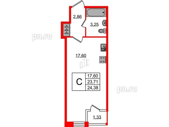 Квартира в ЖК FoRest Akvilon, студия, 24.1 м², 1 этаж