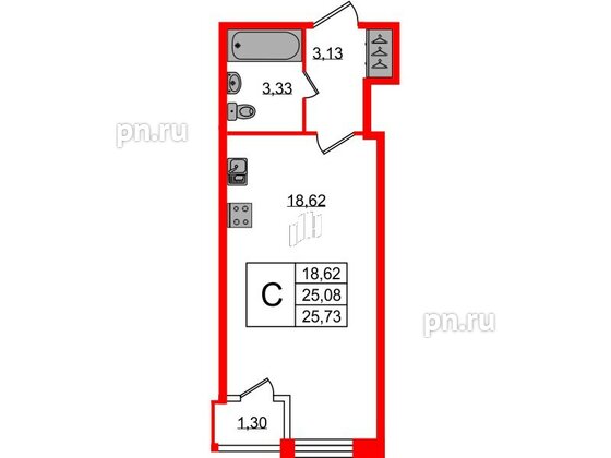 Квартира в ЖК FoRest Akvilon, студия, 25.2 м², 1 этаж