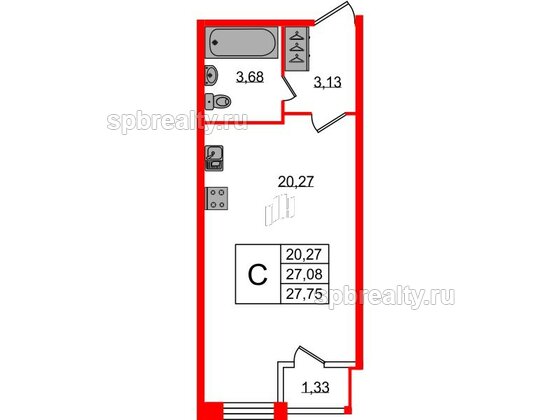 Квартира в ЖК FoRest Akvilon, студия, 27.2 м², 1 этаж