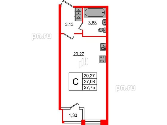 Квартира в ЖК FoRest Akvilon, студия, 27.2 м², 1 этаж