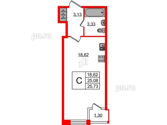 Квартира в ЖК FoRest Akvilon, студия, 25.2 м², 1 этаж