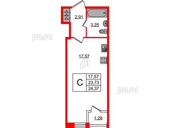 Квартира в ЖК «FoRest Akvilon», студия, 23.9 м², 1 этаж