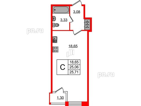 Квартира в ЖК FoRest Akvilon, студия, 25.2 м², 1 этаж