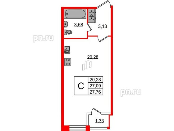 Квартира в ЖК FoRest Akvilon, студия, 27.2 м², 1 этаж