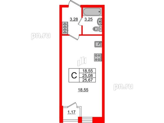 Квартира в ЖК FoRest Akvilon, студия, 25.3 м², 1 этаж