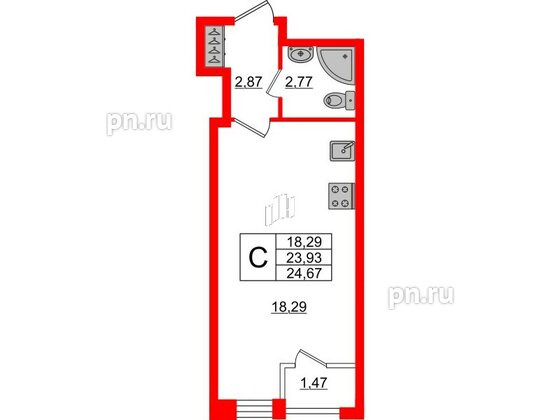 Квартира в ЖК FoRest Akvilon, студия, 25.2 м², 1 этаж