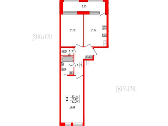 Квартира в ЖК FoRest Akvilon, 2 комнатная, 61 м², 4 этаж