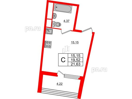 Квартира в ЖК «Нью Тайм», студия, 21.7 м², 5 этаж