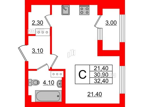 Квартира в ЖК 'Галактика', студия, 32.5 м², 6 этаж