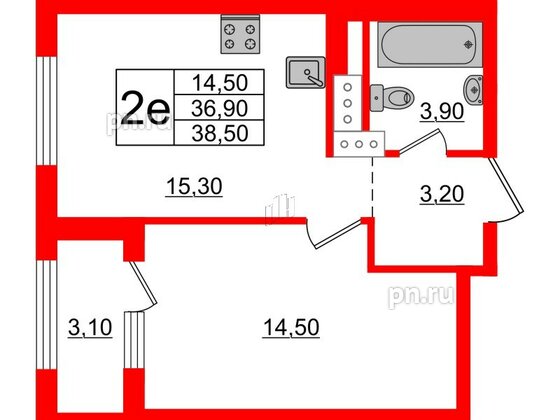 Квартира в ЖК 'Галактика', 1 комнатная, 38.4 м², 18 этаж