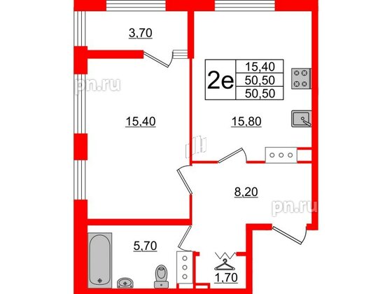 Квартира в ЖК 'Галактика', 1 комнатная, 50.3 м², 5 этаж