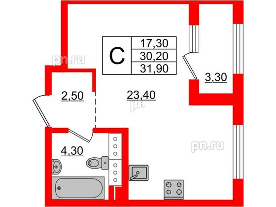 Квартира в ЖК 'Галактика', студия, 31.9 м², 11 этаж