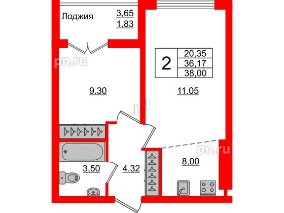 Квартира в ЖК «Стерео-3», 1 комнатная, 38 м², 8 этаж