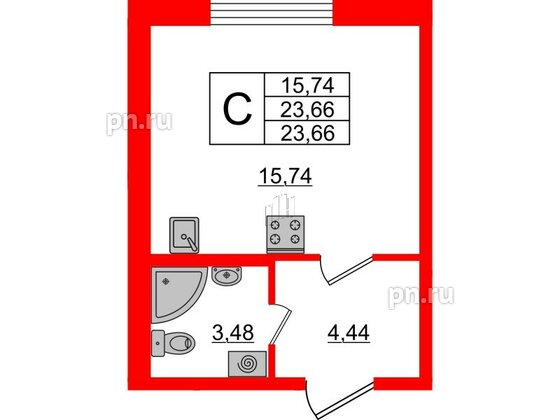 Квартира в ЖК ЦДС Новые горизонты, студия, 23.6 м², 1 этаж