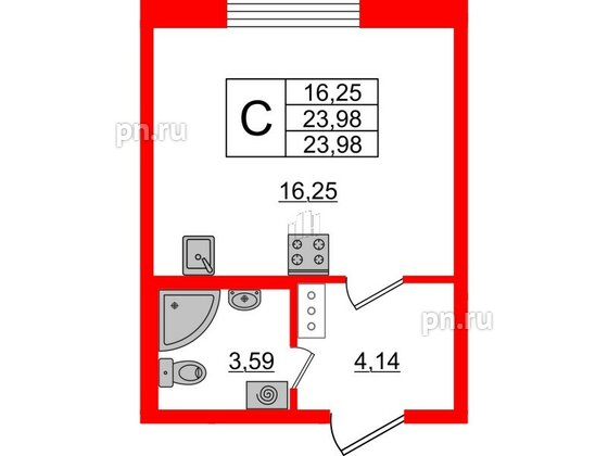 Квартира в ЖК ЦДС Новые горизонты, студия, 23.6 м², 2 этаж