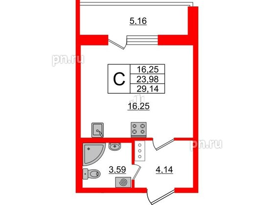 Квартира в ЖК ЦДС Новые горизонты, студия, 23.7 м², 15 этаж