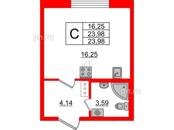 Квартира в ЖК ЦДС Новые горизонты, студия, 23.6 м², 2 этаж