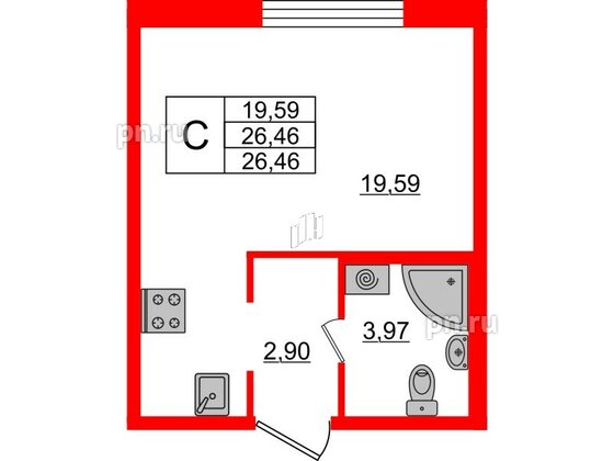 Квартира в ЖК ЦДС Новые горизонты, студия, 26.1 м², 1 этаж