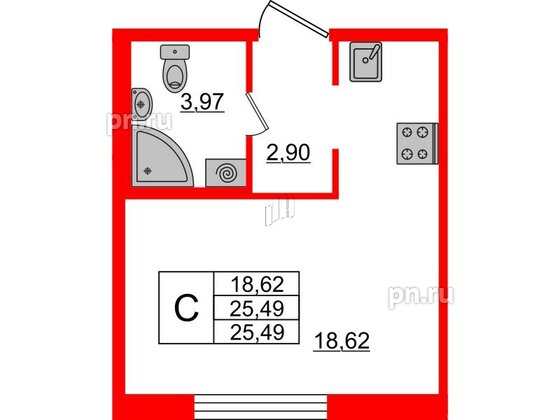 Квартира в ЖК ЦДС Новые горизонты, студия, 25.4 м², 1 этаж