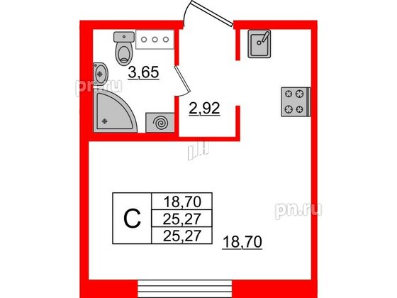 Квартира в ЖК ЦДС Новые горизонты, студия, 24.7 м², 2 этаж