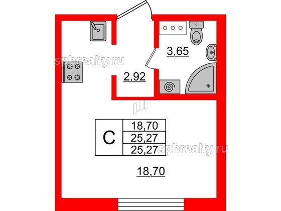 Квартира в ЖК ЦДС Новые горизонты, студия, 24.4 м², 2 этаж