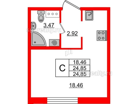 Квартира в ЖК ЦДС Новые горизонты, студия, 24.85 м², 2 этаж