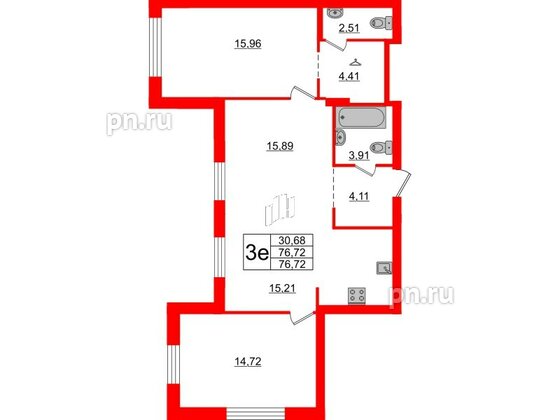 Квартира в ЖК ID Московский, 2 комнатная, 76.72 м², 2 этаж