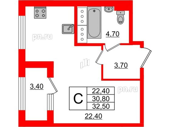 Квартира в ЖК 'Галактика', студия, 32.2 м², 13 этаж