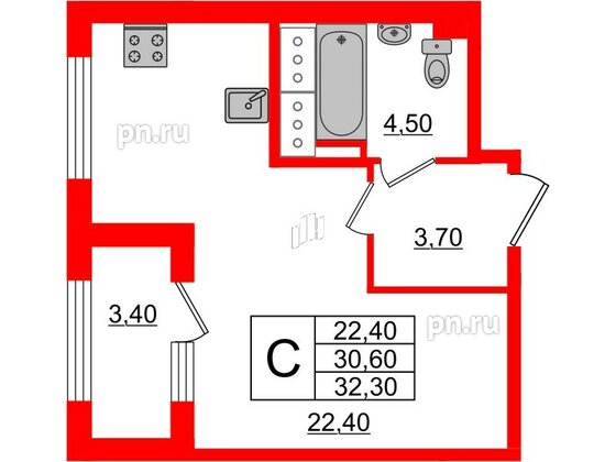 Квартира в ЖК 'Галактика', студия, 32.1 м², 18 этаж