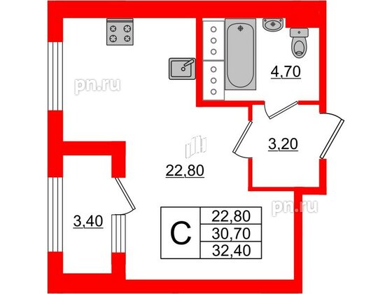 Квартира в ЖК 'Галактика', студия, 32.3 м², 10 этаж