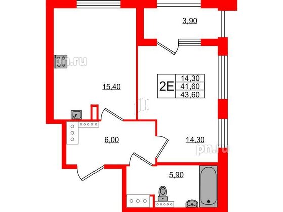 Квартира в ЖК 'Галактика', 1 комнатная, 43.6 м², 18 этаж