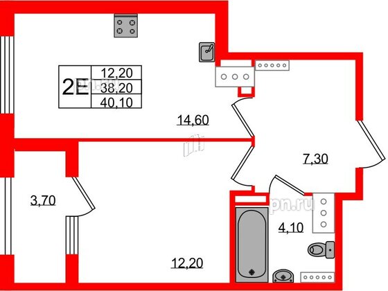 Квартира в ЖК 'Галактика', 1 комнатная, 40 м², 18 этаж