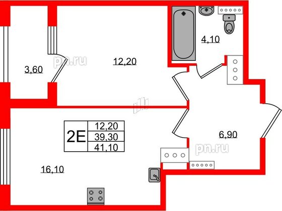 Квартира в ЖК 'Галактика', 1 комнатная, 41.3 м², 17 этаж