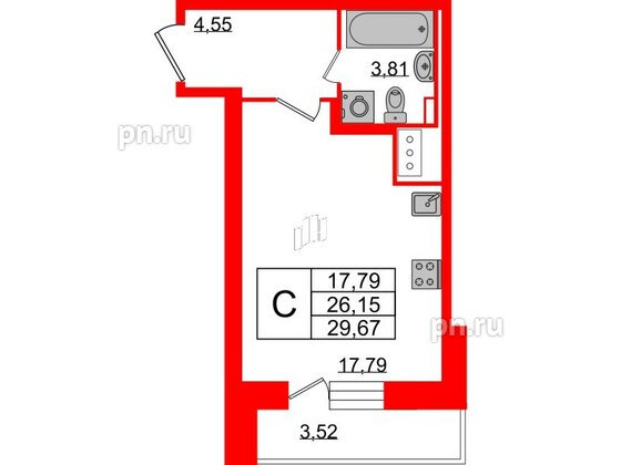 Квартира в ЖК 'Приневский', студия, 26.15 м², 12 этаж