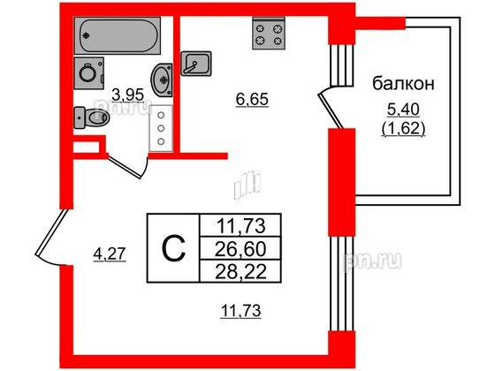 Квартира в ЖК Янила Кантри, студия, 28.2 м², 9 этаж