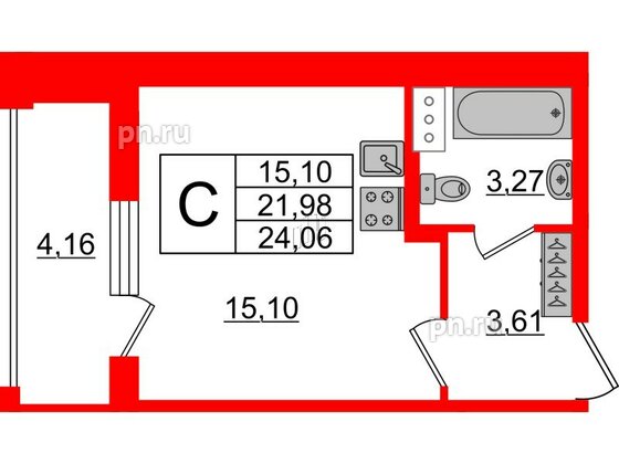 Квартира в ЖК Аквилон ZALIVE, студия, 24.7 м², 8 этаж