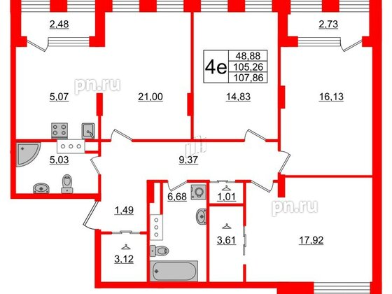 Квартира в ЖК Golden City, 3 комнатная, 107.86 м², 3 этаж