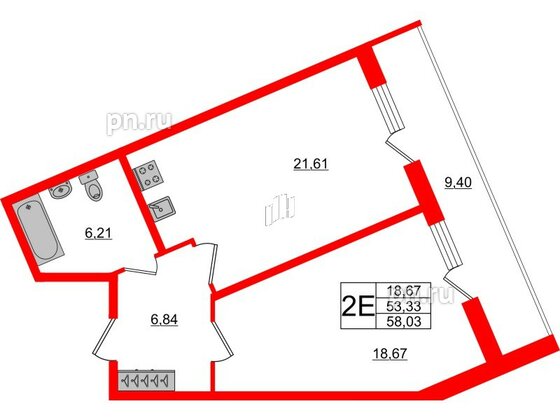 Квартира в ЖК Аквилон ZALIVE, 1 комнатная, 56.7 м², 1 этаж