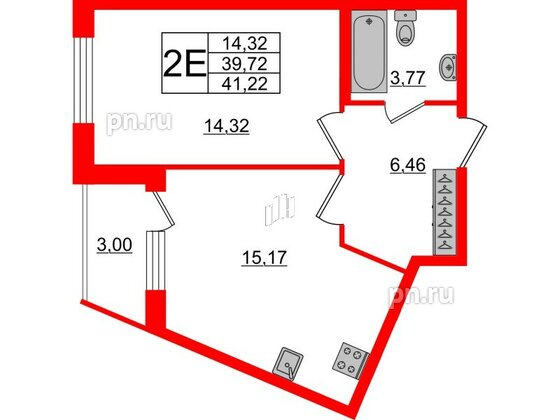 Квартира в ЖК Аквилон ZALIVE, 1 комнатная, 40.7 м², 1 этаж