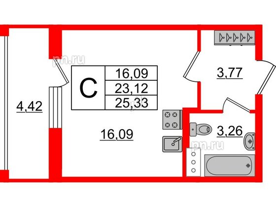 Квартира в ЖК Аквилон ZALIVE, студия, 26.2 м², 9 этаж