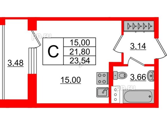 Квартира в ЖК Аквилон ZALIVE, студия, 24.1 м², 12 этаж