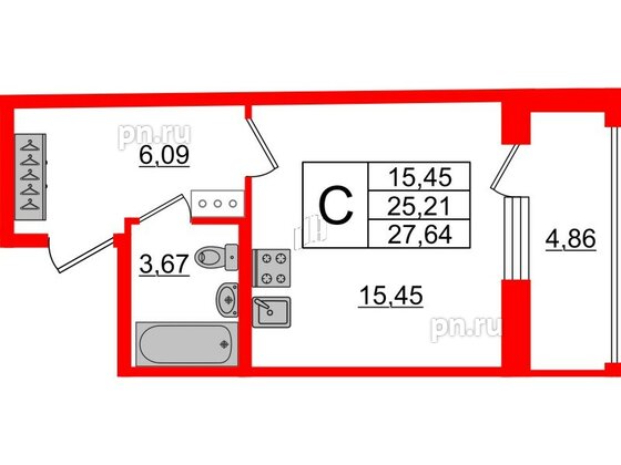 Квартира в ЖК Аквилон ZALIVE, студия, 27.3 м², 13 этаж