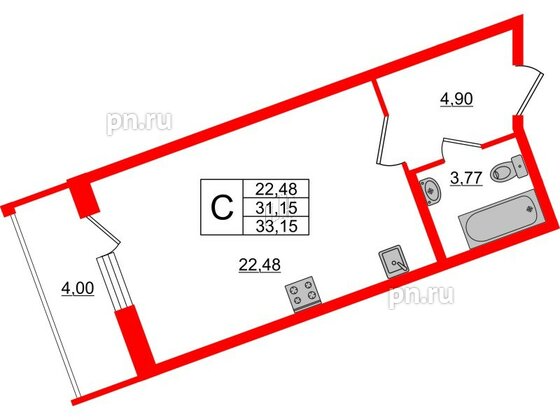 Квартира в ЖК Аквилон ZALIVE, студия, 32.6 м², 1 этаж