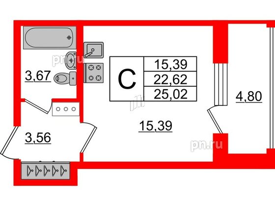 Квартира в ЖК Аквилон ZALIVE, студия, 24.9 м², 11 этаж