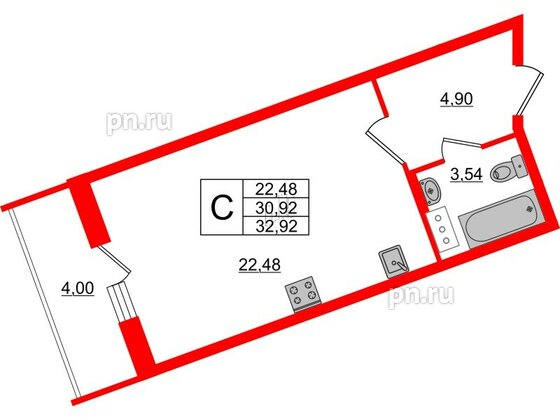 Квартира в ЖК Аквилон ZALIVE, студия, 33.2 м², 2 этаж