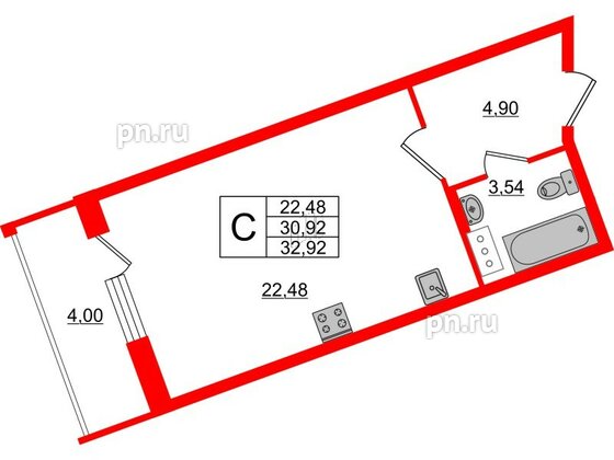 Квартира в ЖК Аквилон ZALIVE, студия, 33.4 м², 3 этаж